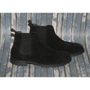 Ladies River Island Black Suede Ankle Boots Size 7, EU 41 Pull Strap Flex MINT